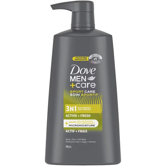 Dove Men+Care Re-energizing Active + Fresh 3N1 Body, 710 ml front package