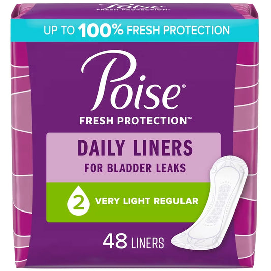 Poise Daily Incontinence Panty Liners, Very Light Absorbency, Regular front package