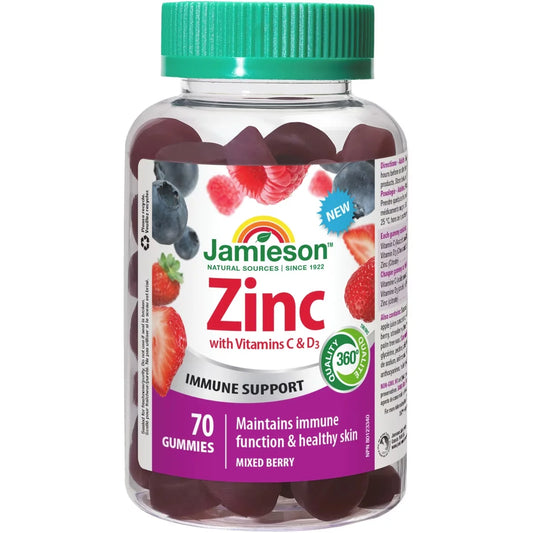 Jamieson Zinc Gummies with Vitamins C & D3 front package