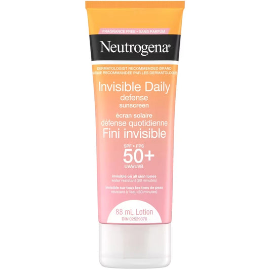 Neutrogena Invisible Daily Defense fragrance free Sunscreen Lotion Spf 50+ front package