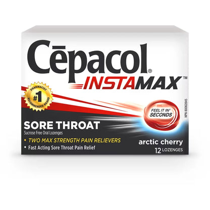 Cepacol Instamax Arctic Cherry, Sore Throat Lozenges, 12 ct 12 count front package