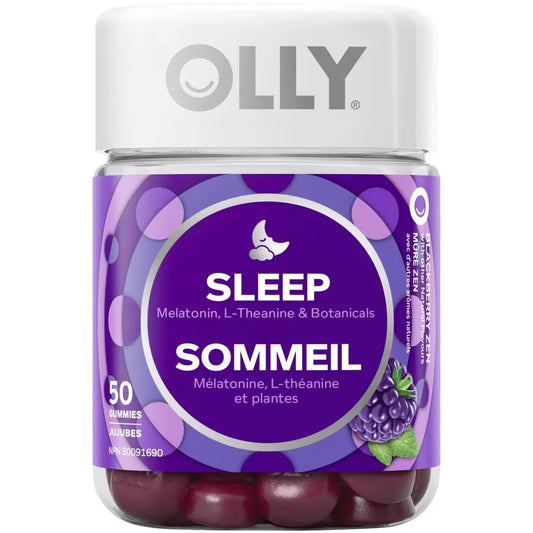 OLLY Supplement For Sleep-Aid Blackberry Zen gluten free 25 day supply 50 gummies front package