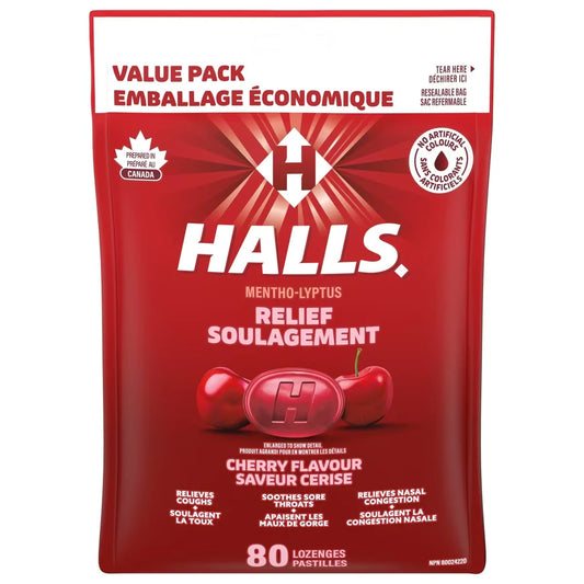 Halls Relief Mentho-lyptus, Cherry Flavour, 80 cough drops product image
