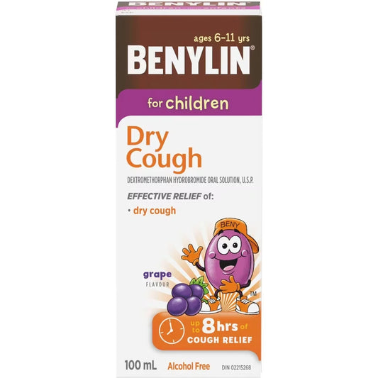Benylin Extra Strength Children's Dry Cough Relief Syrup, Grape front package