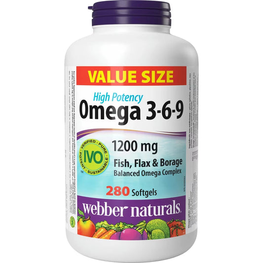 Webber Omega 3-6-9 High Potency Fish, Flax & Borage 1200 mg front package