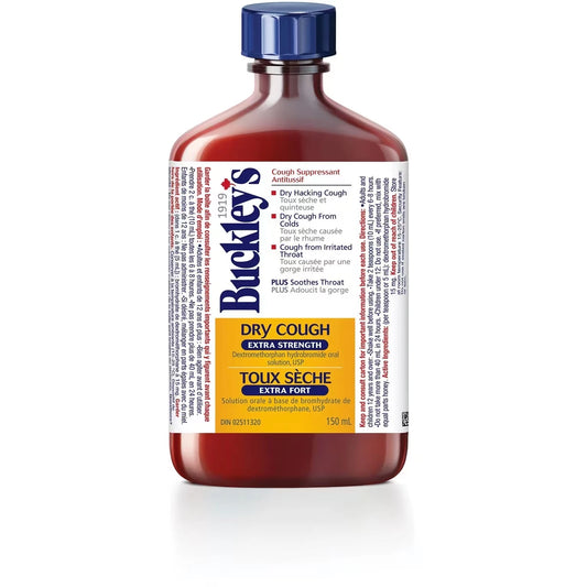 Buckleys Buckley’s Dry Cough Extra Strength Cough Suppressant Syrup, 150ML front package