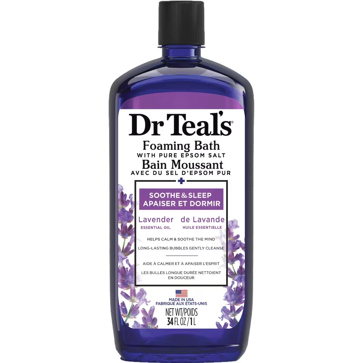 Dr Teal's Foaming Bath with Pure Epsom Salt, Soothe & Sleep with Lavender Essential Oil front package