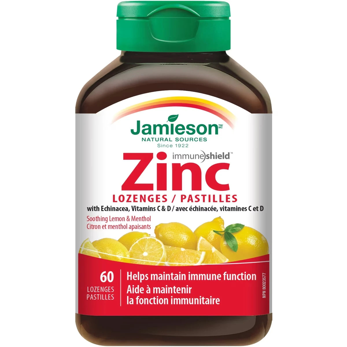Jamieson Zinc Lozenges with Echinacea, Vitamin C & D, Honey Lemon Flavour front package