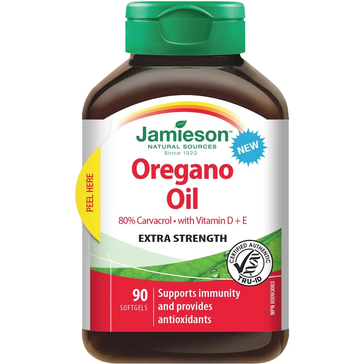 Jamieson Oregano Oil with Vitamin D + E Extra Strength 90 count front package