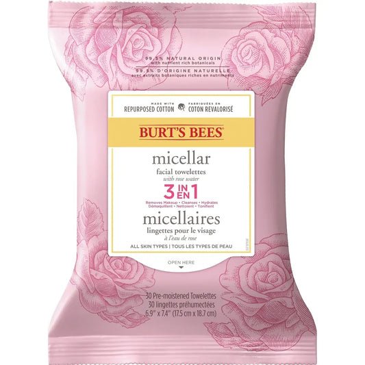 Burt's Bees Micellar Cleansing Towelettes with Rose Water front package