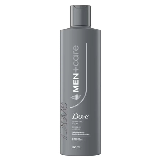 Dove Men+Care Charcoal + Clay Shampoo For Effective Cleaning and Strengthening, Deeply Purifies with Charcoal + Clay front package