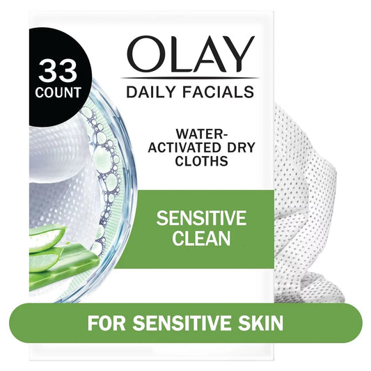 Olay Daily Facial Sensitive Cleansing Cloths w/ Aloe Extract front package