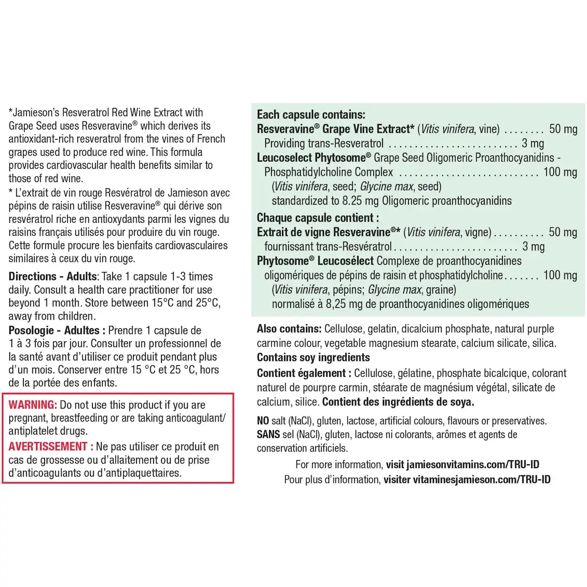 Jamieson Resveratrol Red Wine Extract with Grape Seed Capsules product detail