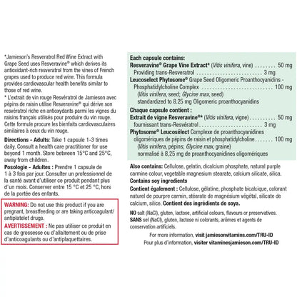 Jamieson Resveratrol Red Wine Extract with Grape Seed Capsules product detail