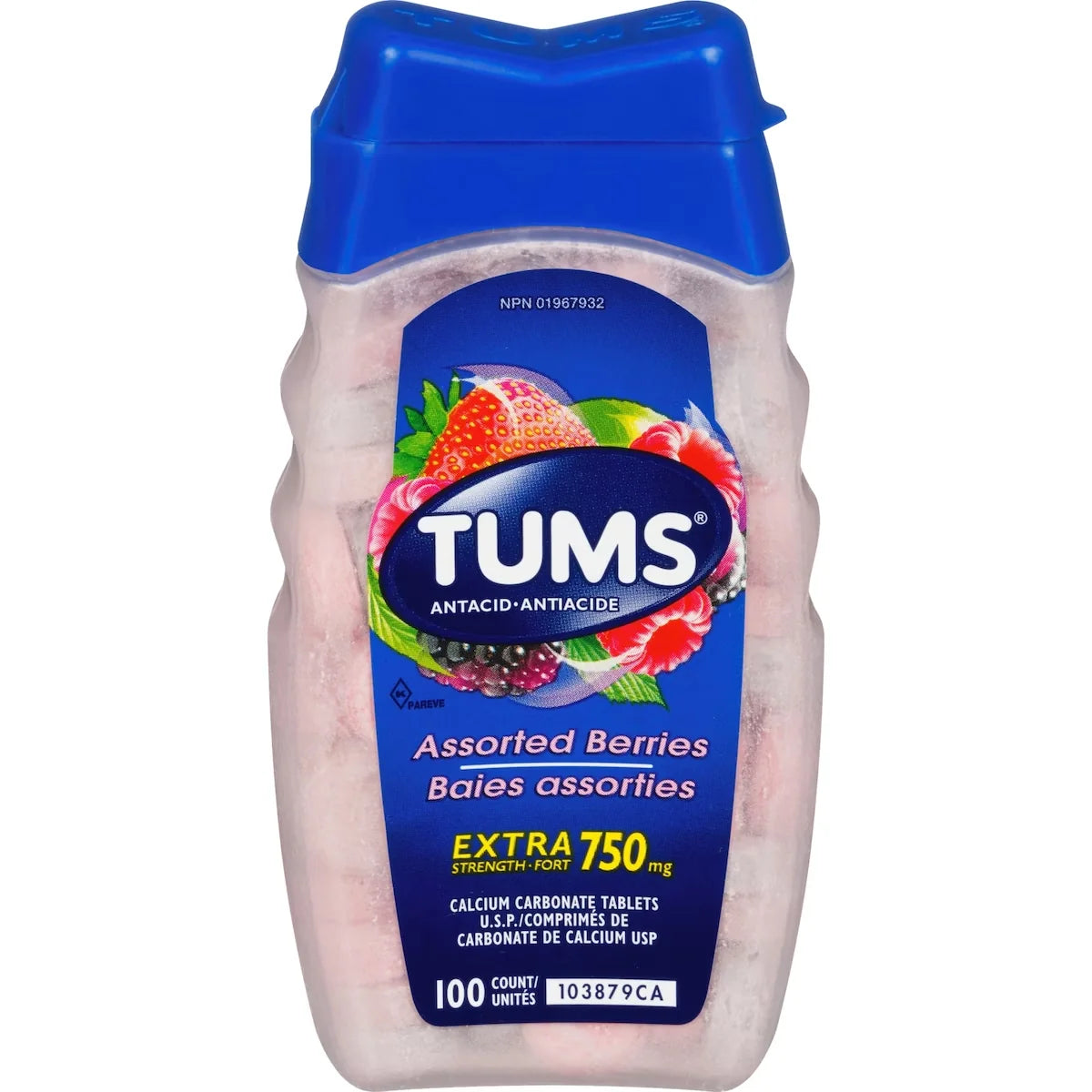 Tums Extra Strength Assorted Berry 100 count front package