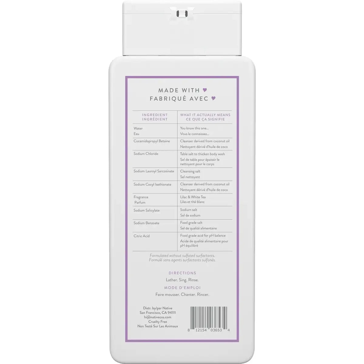 Native Natural Body Wash, Lilac & White Tea, Sulfate Free, Paraben Free product detail