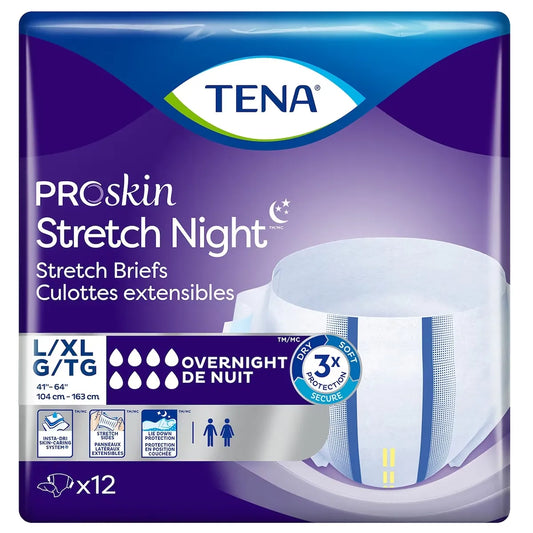 Tena PROskin Stretch Night Brief L/XL, 12 count front package