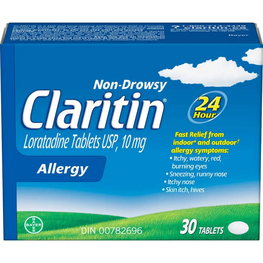 Claritin Allergy Medicine, 24-Hour Non-Drowsy Relief 10 mg, 30 Tablet front package