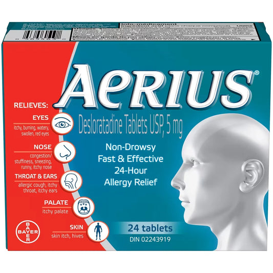 Aerius Allergy Medicine, 24-Hour, Non-Drowsy, 24 Tablets product package