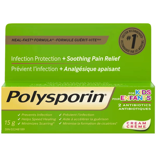 Polysporin Antibiotic Cream for Kids, First Aid Care front package