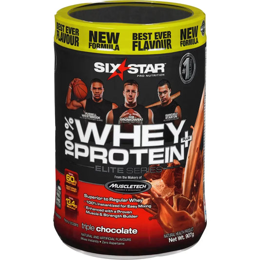 Six Star Elite Series Whey Protein plus Triple Chocolate Powder front package