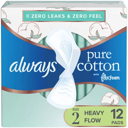 Always Pure Cotton with FlexFoam Pads Size 2, 12 Count front package