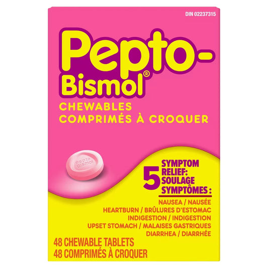 Pepto Bismol Chewables for Nausea, Heartburn, Indigestion, Upset Stomach, & Diarrhea Relief 48 Count product image