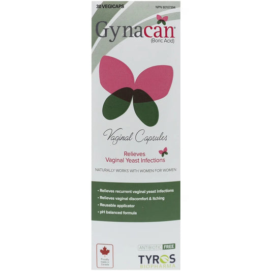 Gynacan Boric Acid Vaginal Capsules 30 capsules front package