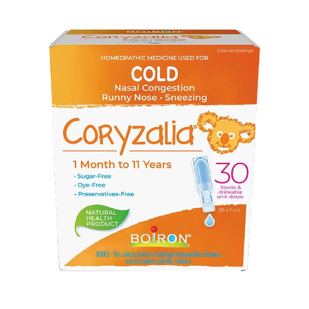 Boiron Coryzalia for Cold and Cold Symptoms in Children 1 Month to 11 Years of Age product package