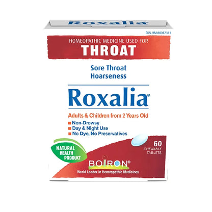 Boiron Roxalia Relieves Sore Throats and Hoarseness front package