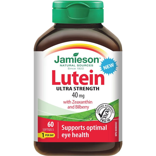 Jamieson Lutein 40mg with Zeaxanthin & Bilberry 60 count front package