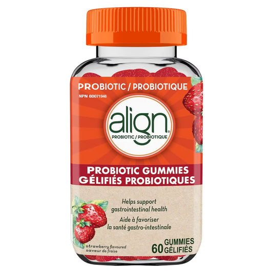 Align Probiotic Strawberry Flavour 60 Count Gummy., #1 Recommended Probiotic Brand by Doctors‡ 60 Count product package