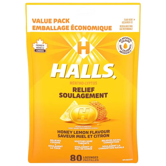 Halls Relief Mentho-lyptus, Honey Lemon Flavour, 80 cough drops product image
