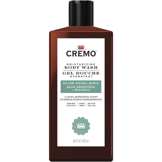 Cremo Silver Water & Birch Revitalizing Body Wash for Men, 473 mL front package