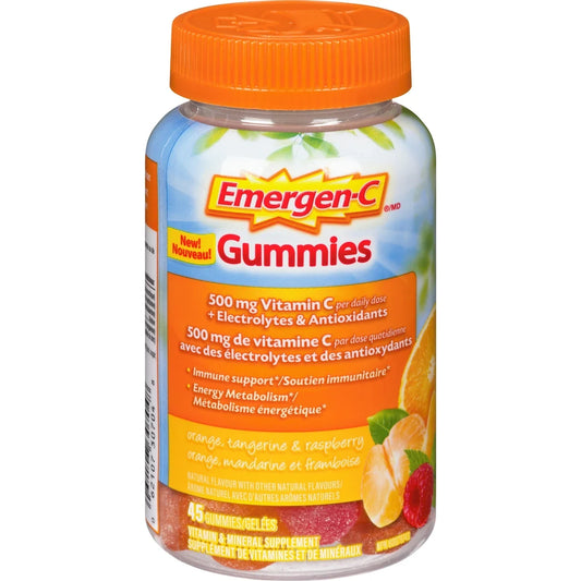 Emergen-C Gummies 500 mg Vitamin C Supplement, Orange, Tangerine & Raspberry Flavours product package