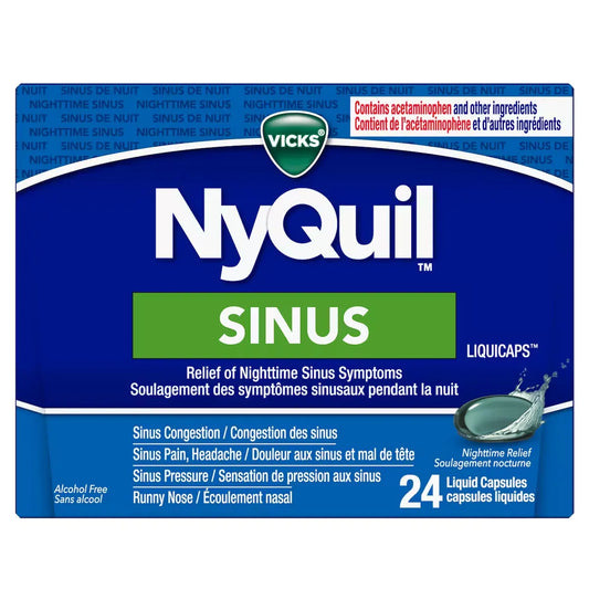 Vicks NyQuil Sinus Liquid Capsules, 24 Count front package
