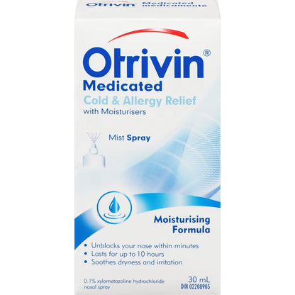 Otrivin Medicated Cold & Allergy Relief W/Moisturizers Spray front package