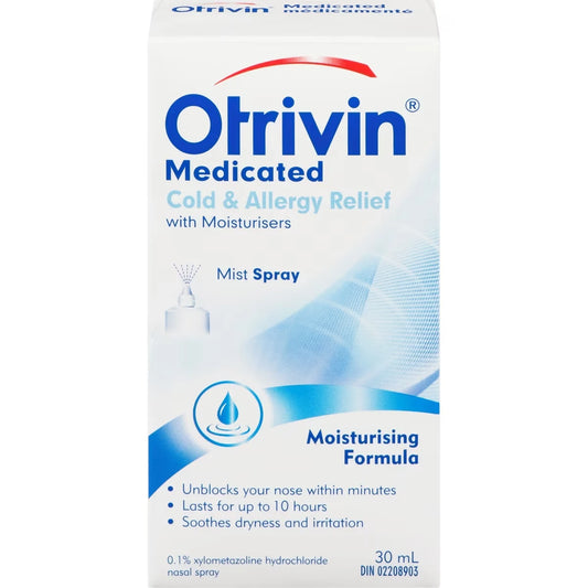 Otrivin Medicated Cold & Allergy Relief W/Moisturizers Spray front package