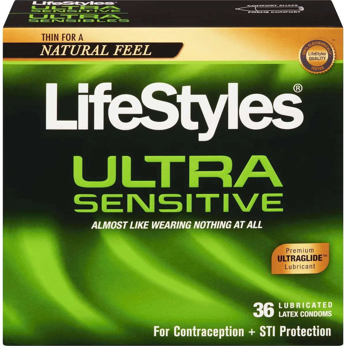Lifestyles Ultra Sensitive 36 Lubricated Latex Condoms front package