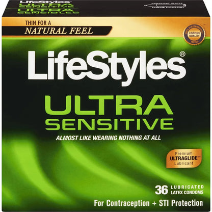 Lifestyles Ultra Sensitive 36 Lubricated Latex Condoms front package