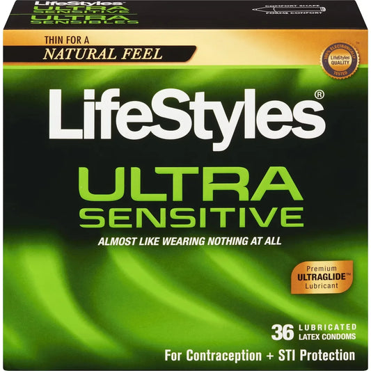 Lifestyles Ultra Sensitive 36 Lubricated Latex Condoms front package