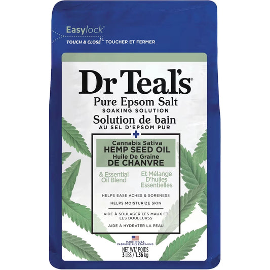 Dr Teal's Salt Soak with Pure Epsom Salt, Cannabis Sativa Hemp Seed Oil front package