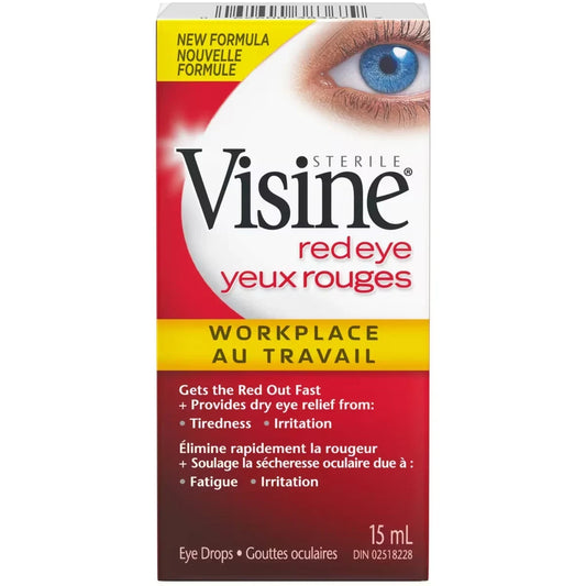Visine Workplace Eye Drops- Polyethylene Glycol, Hydrochloride - Dust Irritation, Dry Eyes, Red Eye, Strained Eyes 15 mL product package