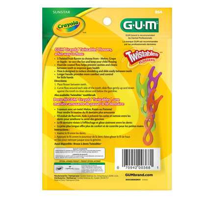 GUM CRAYOLA™ TWISTABLES® Kids' Flossers, Fluoride Coated, Age 3+, 40 ct