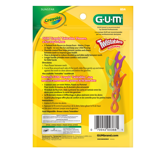 GUM CRAYOLA™ TWISTABLES® Kids' Flossers, Fluoride Coated, Age 3+, 40 ct