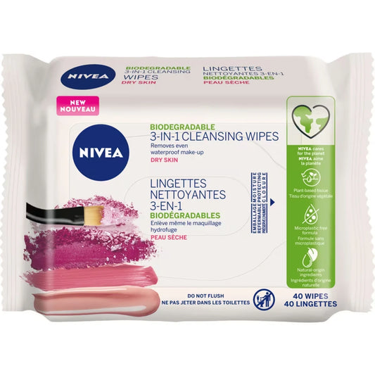 Nivea 3-In-1 Gentle Face Cleansing Wipes Dry And Sensitive Skin, 40 Count product image