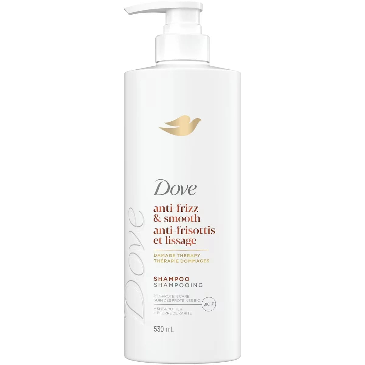 Dove Anti-Frizz & Smooth Shampoo for Frizz-Prone Hair with Liquid Bio-Protein Care and Shea Butter 530 ML front package