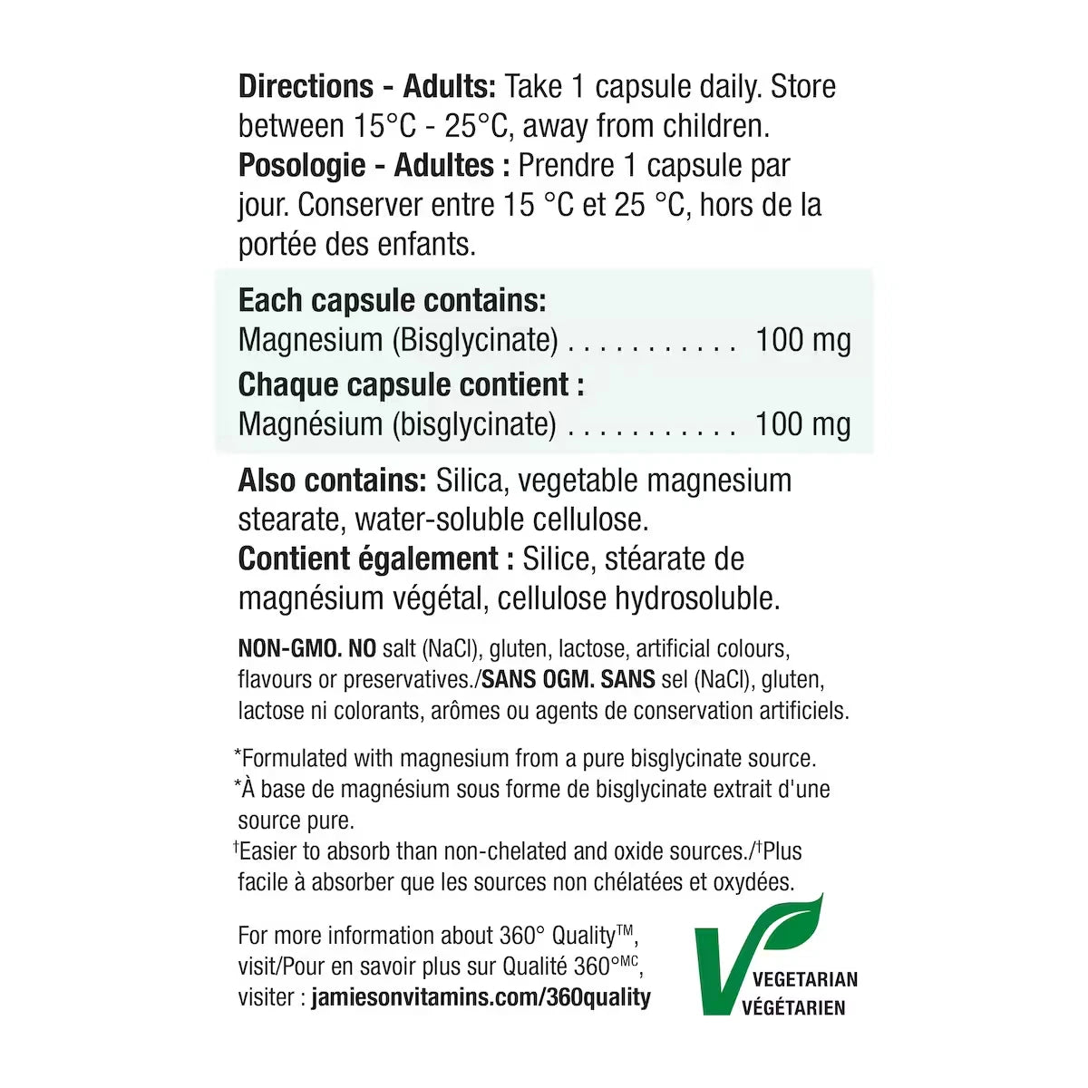 Jamieson Magnesium Bisglycinate 100 mg, 70 Capsules product detail