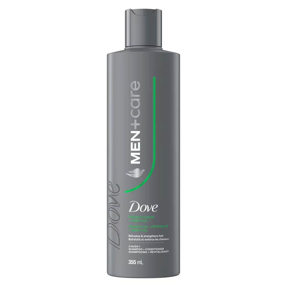 Dove Men+Care 2-in-1 Shampoo + Conditioner Refreshes & Strengthens Fresh Clean with Menthol front package