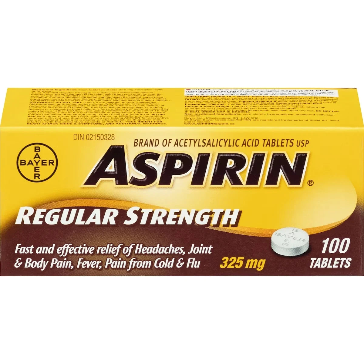 Aspirin Regular Strength 325 mg, 100 Tablets product package